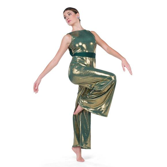 Dance Costume AWCT 24079 Medium Adult Green Jumpsuit Contemporary Metallic Jazz - Picture 1 of 3